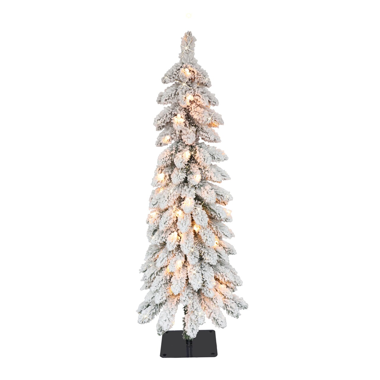 CC Christmas Decor Pre-Lit Flocked Pencil Alpine Artificial Christmas Tree - 4’ - Clear Lights